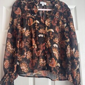 Evereve Sheer Floral Blouse in Warm Tones